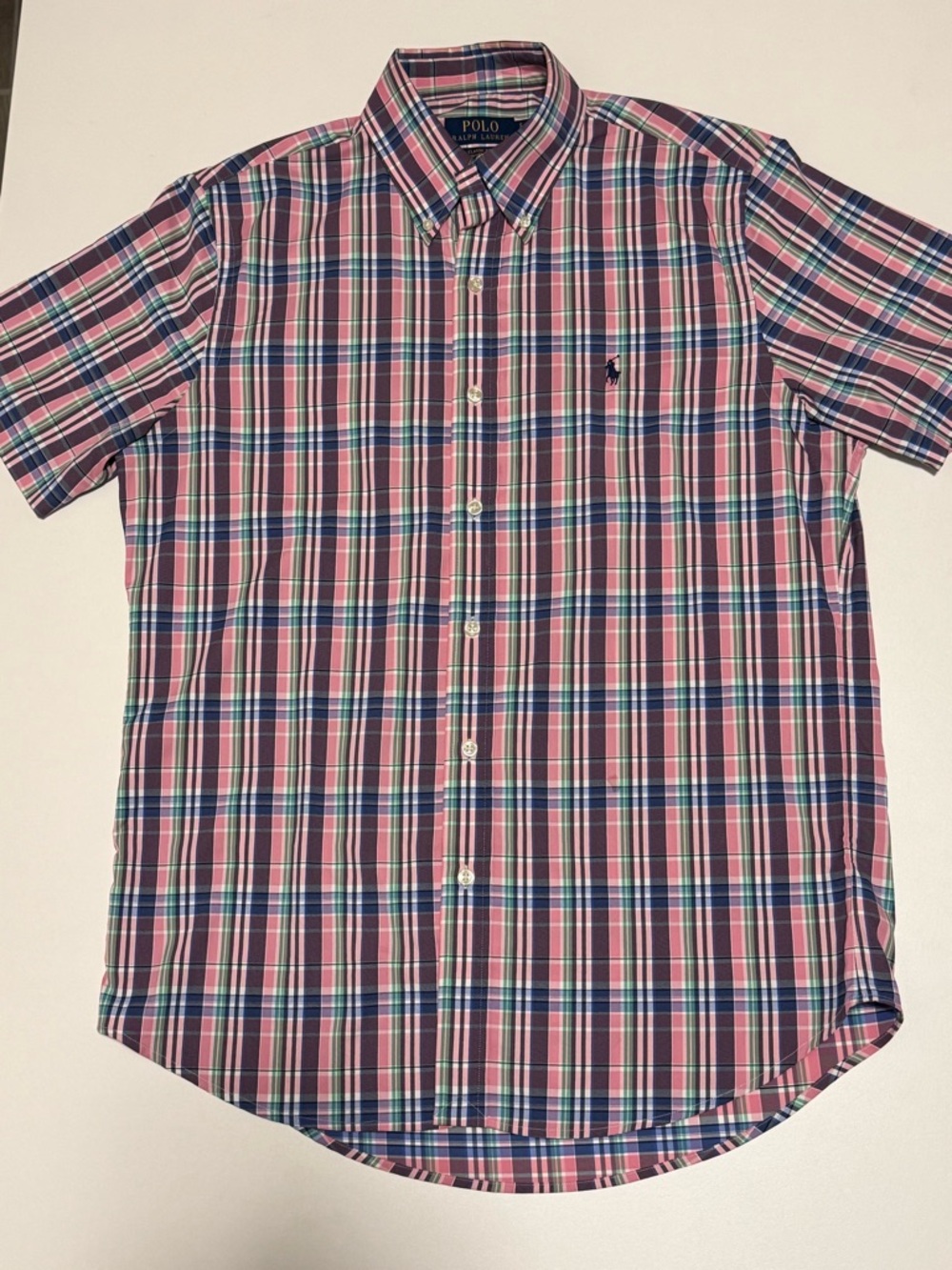 Ralph Lauren Pink and Blue Plaid Short-Sleeve Button-Down Shirt